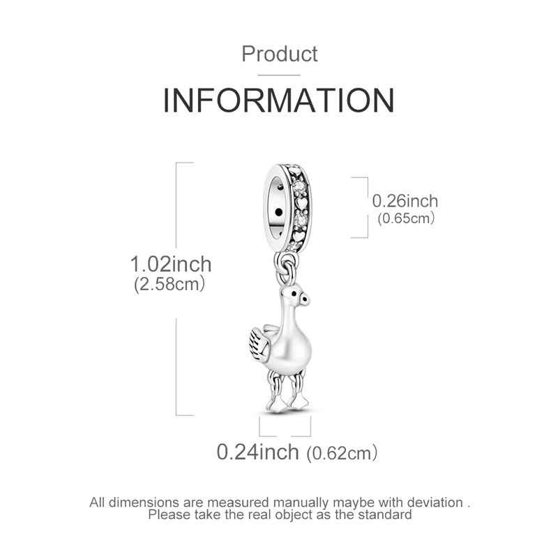 925 Sterling Silver Cute Goose Dangle Charm Bead Movable Dangling Legs Animal Bead Fit Bracelet Jewelry Gift for Animal Lovers