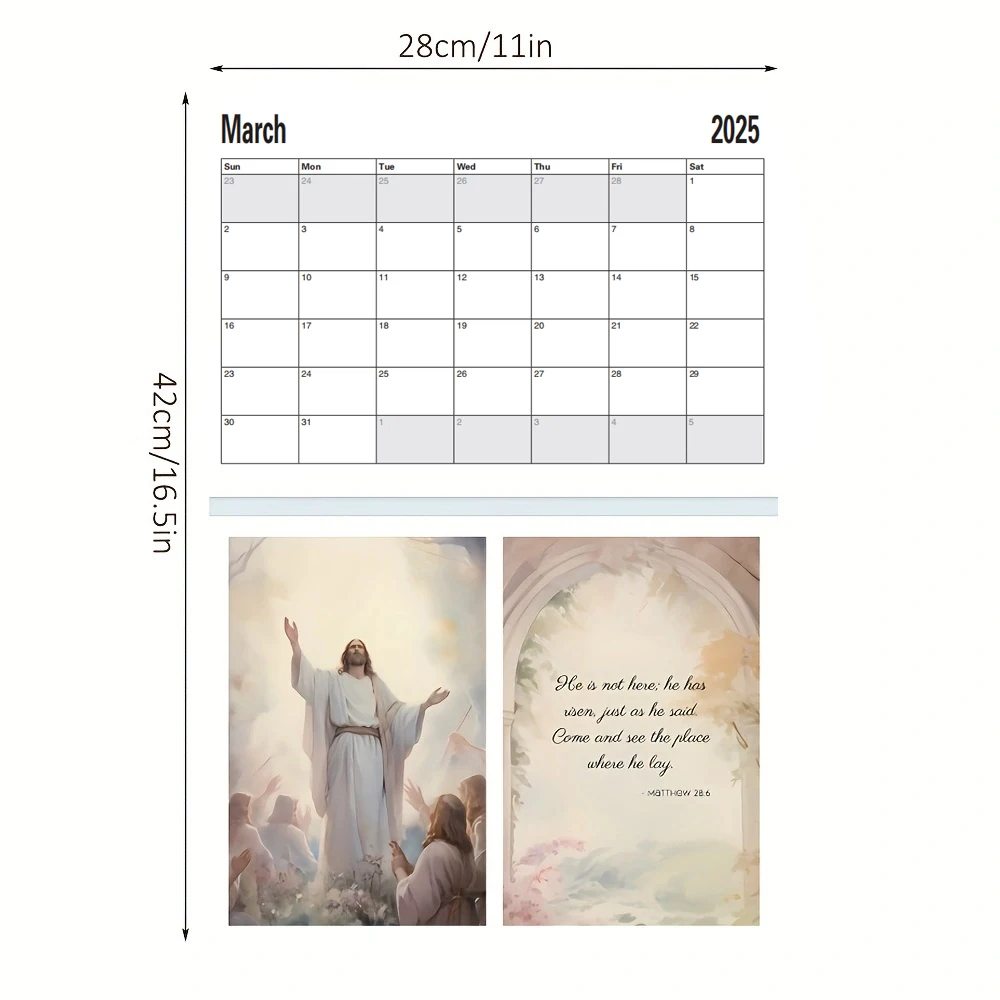 Jesus Calendar Wall Art, impresso em papel de arquivo Premium, calendário mensal, Inspirational Wall D, 16.5x11 ", 2025