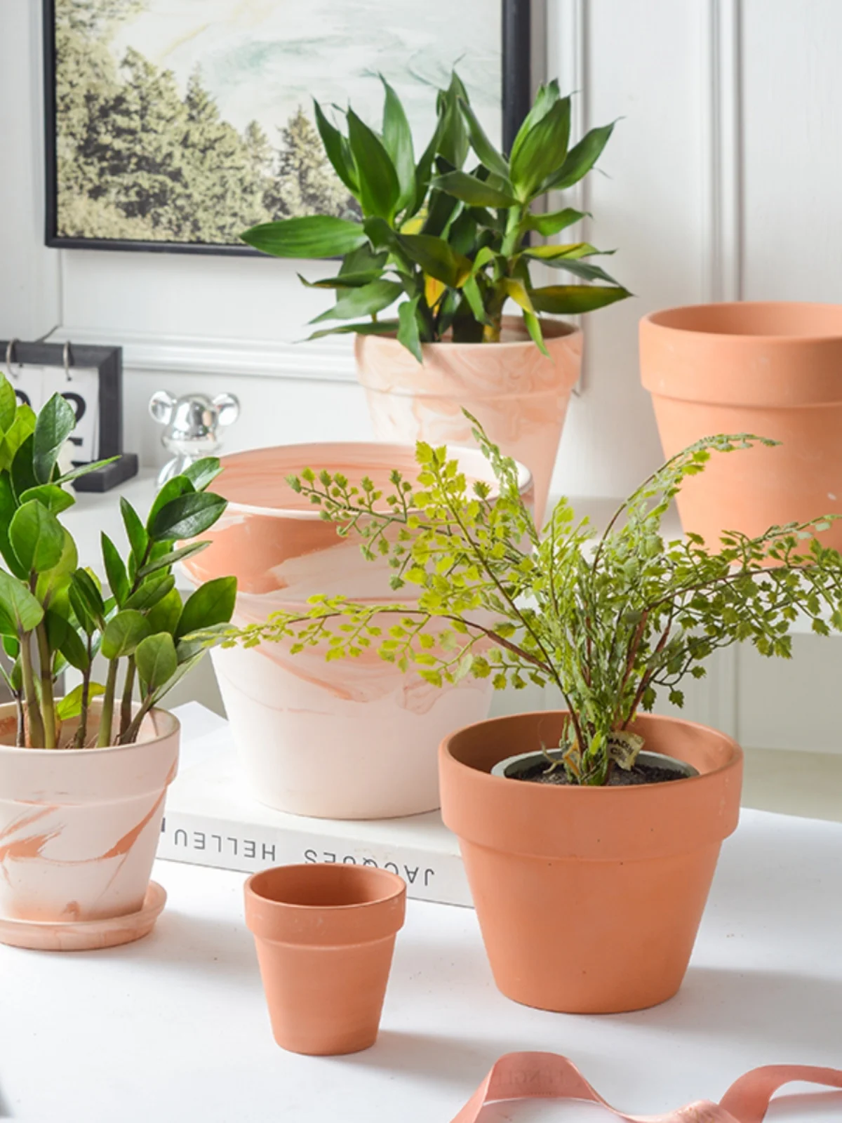 Natural Clay Pot Gradient Macchiato Red White Porcelain Stirring Soil Breathable Water Absorbing Large Size for Green Plants ...