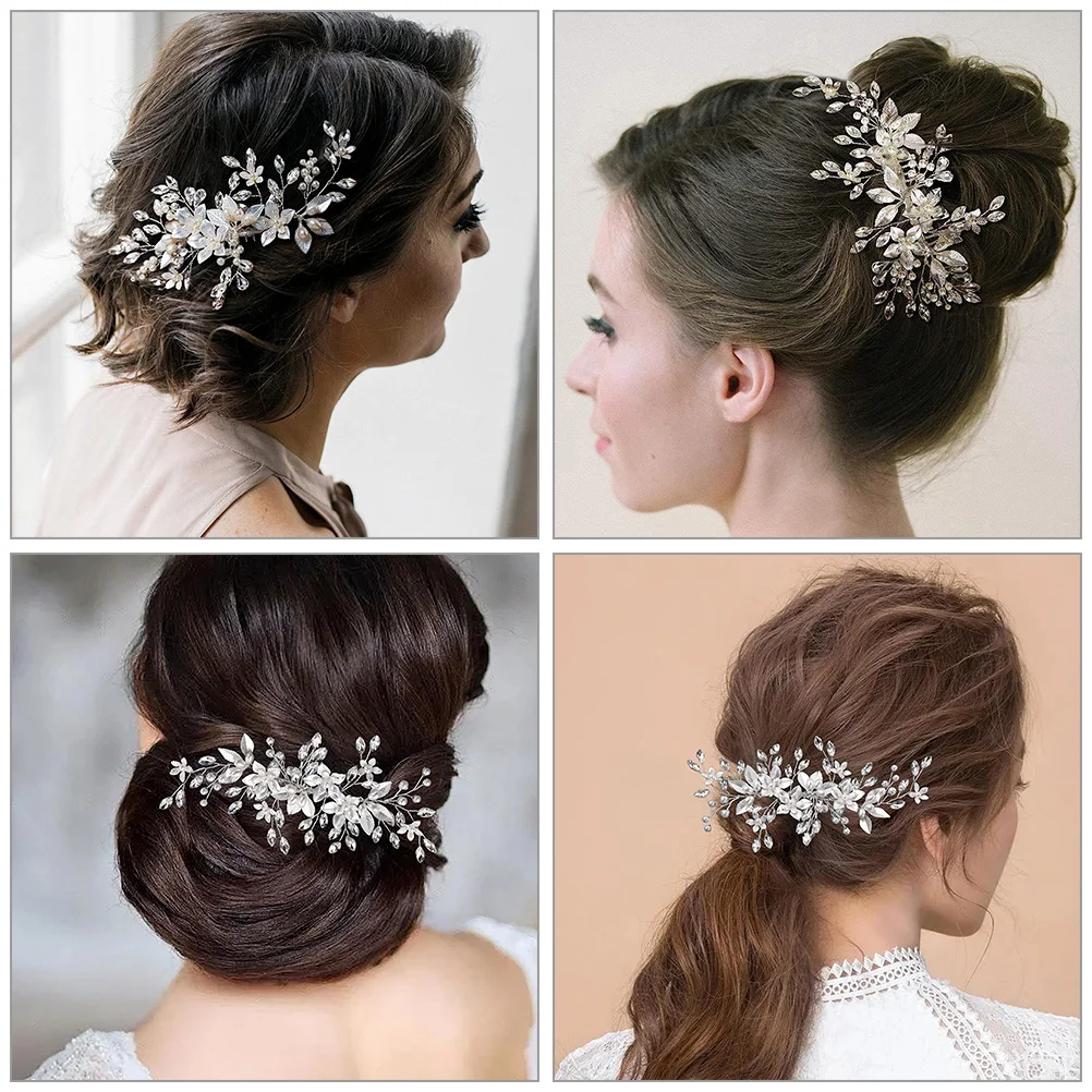 Accesorios para el cabello de boda, Clips para niñas, peine lateral con diamantes de imitación, alfileres de perlas plateadas