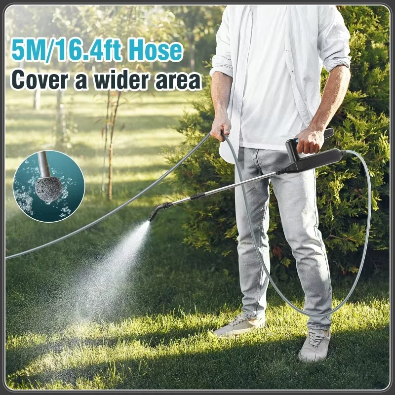 HQ 3/5/8M Electric Plant Sprayer Garden Sprayer with Hose and 3 Nozzles Portable Battery Powered Watering Wand for Patio Lawn