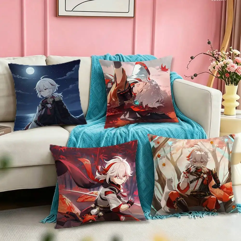G-Genshin Impact Kazuha Inazuma  Square Double-Sided printed Pillow Case Bedroom Bedside Pillow Sofa Cushion Cover
