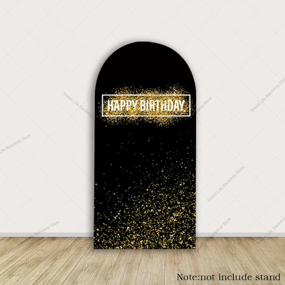 Fondo de arco de oro negro para adultos, cubierta de fondo de cumpleaños, decoración de pared de puntos brillantes, fondo para decoración de fiesta de cumpleaños