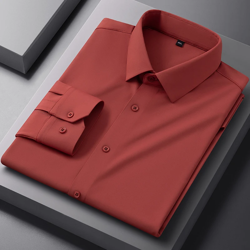 New In Shirt Luxury Nylon Long Sleeve Shirts for Men Slim Fit Formal Plain Shirt Solid Color Anti-Wrinkle Business White Clothes