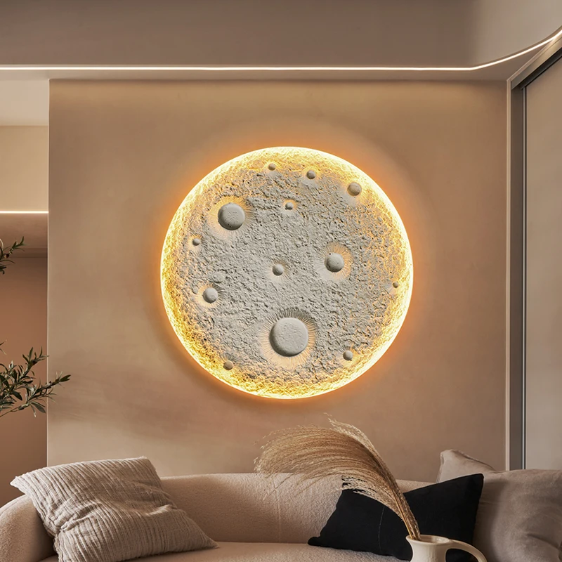 Gypsum wall lamp embedded borderless Internet celebrity lunar surface crater living room background wall buried atmosphere wall - Image 4