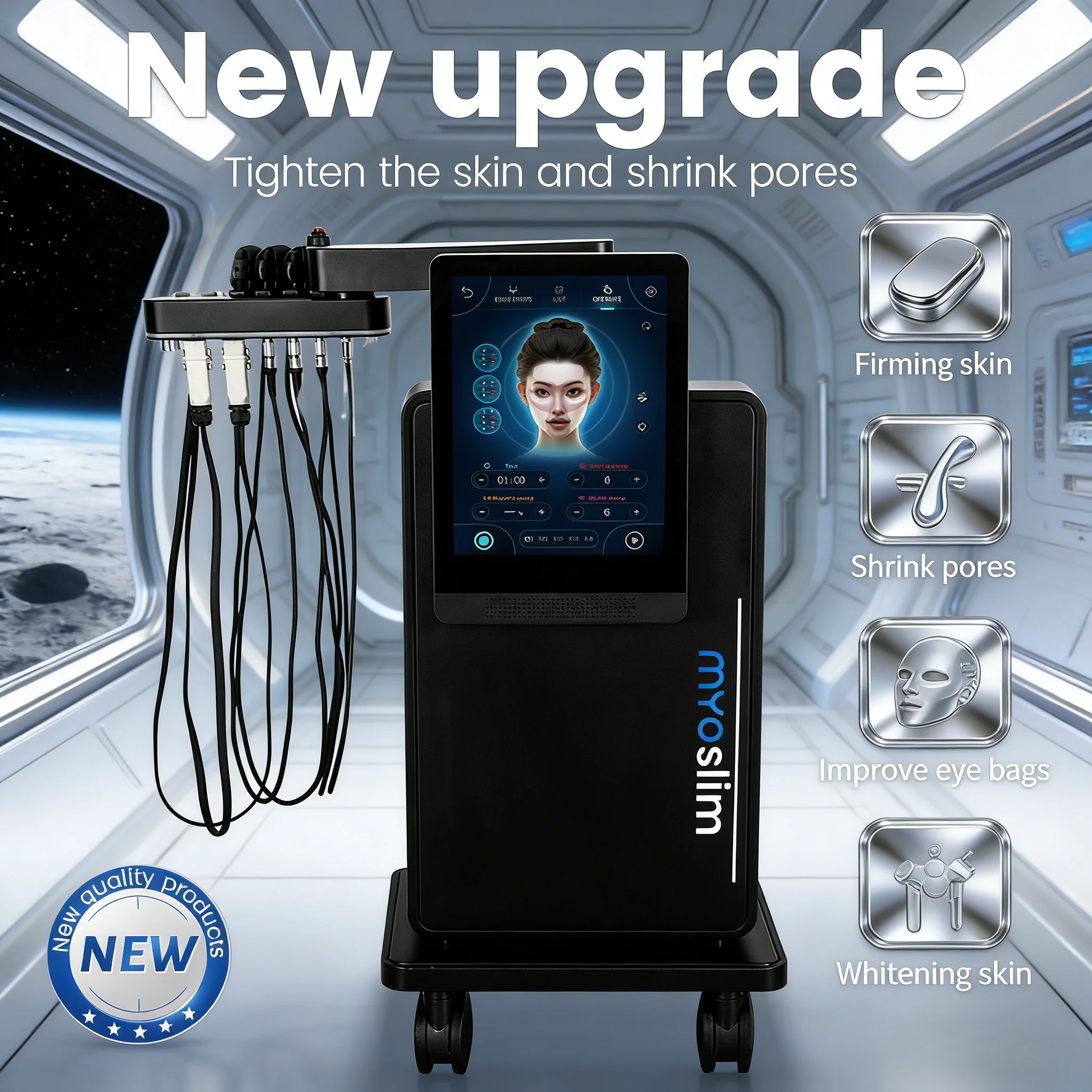 

Magnetic facial sculpting device: lifts and firms skin, smooths wrinkles, and enhances facial contour definition.