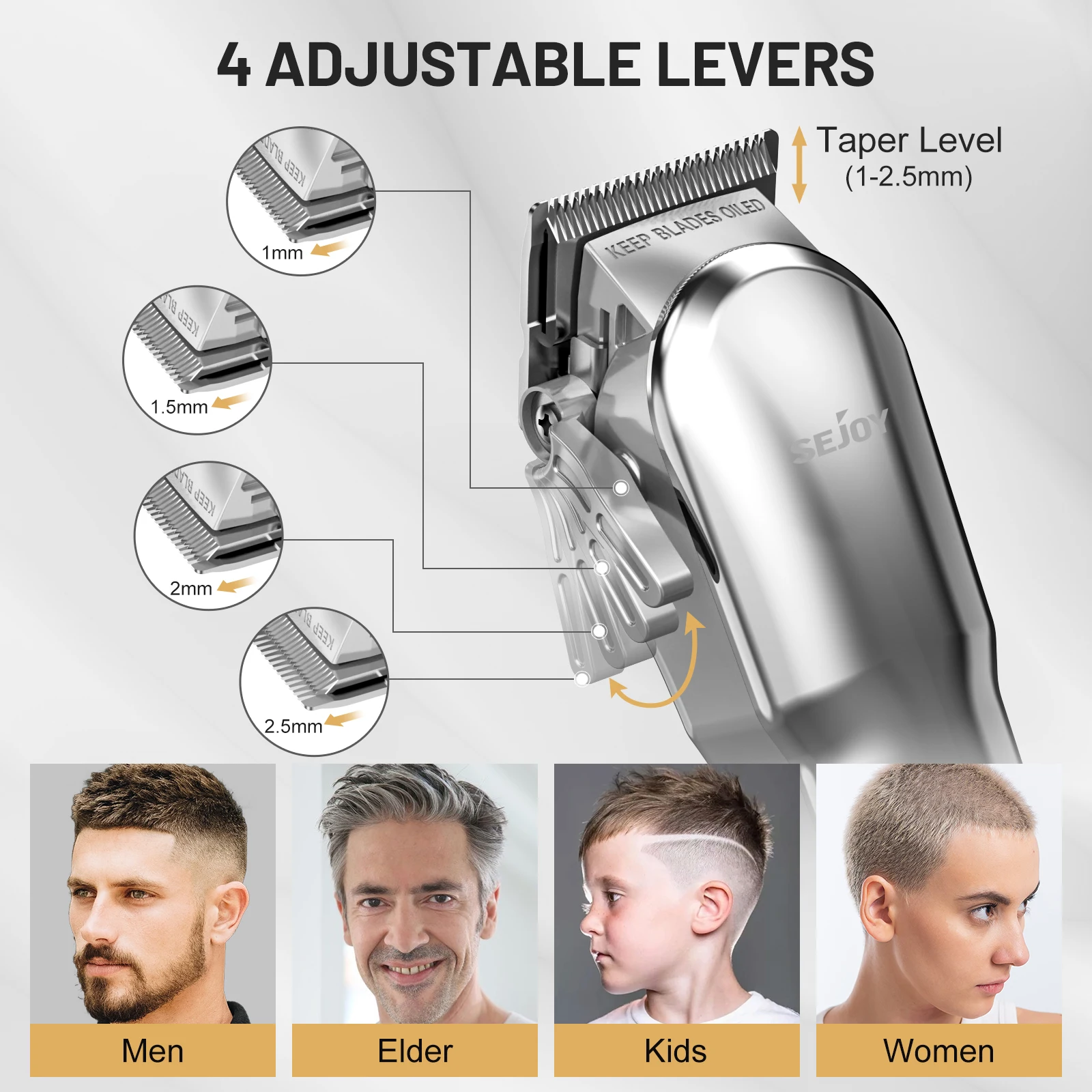 Sejoy profissional máquina de corte de cabelo kit de corte de cabelo sem fio barbeiro conjunto com display led clippers de cabelo para homem