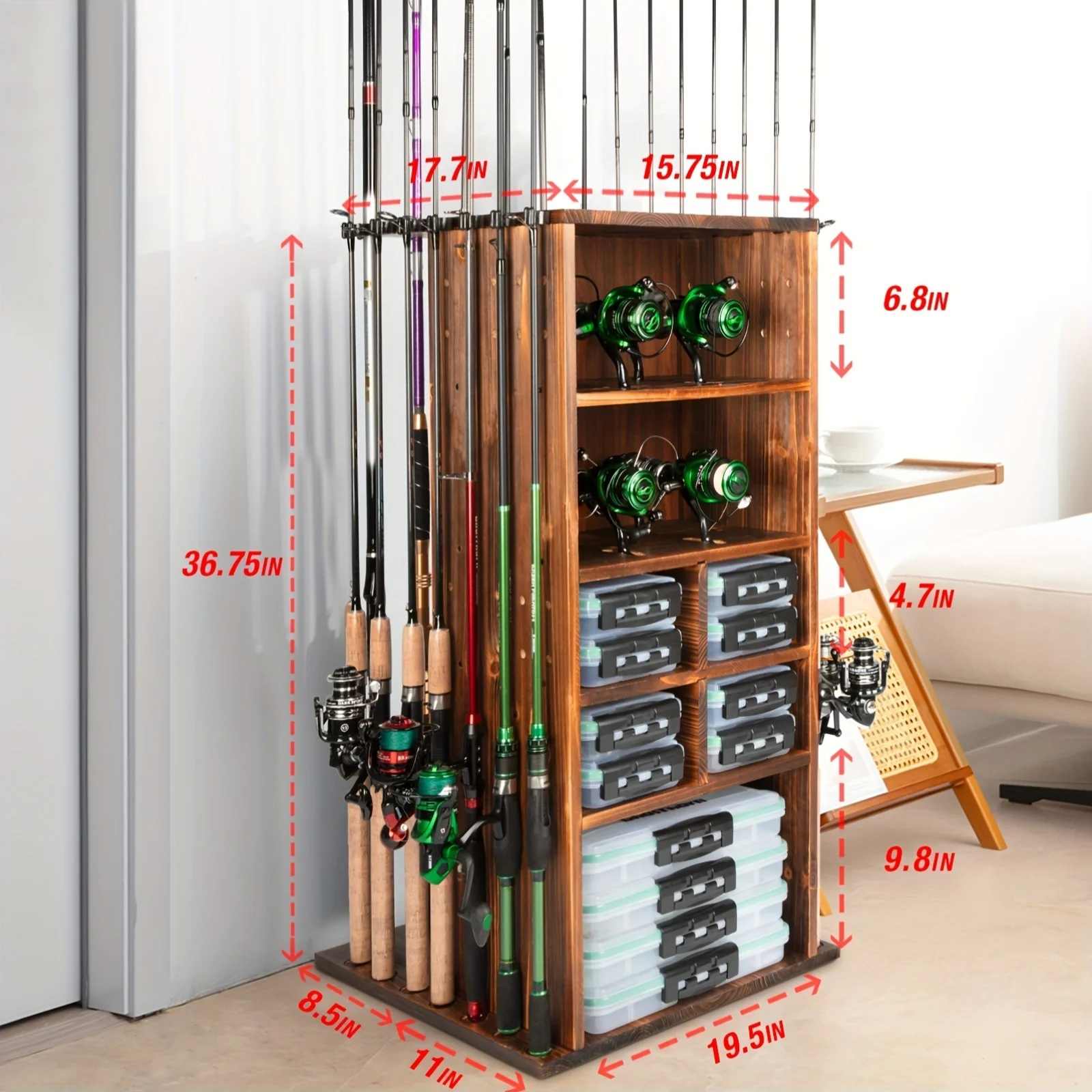 أصحاب قصبة الصيد للمرآب 360 درجة الدورية قصبة صيد خشبية أصحاب قضيب رف تخزين ما يصل إلى 10 قضبان