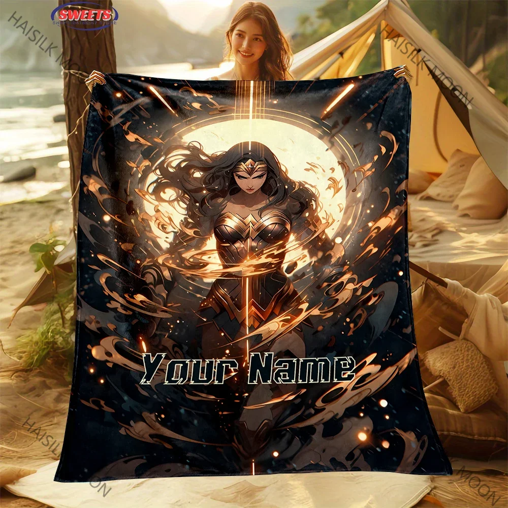 DIY DC Wonder Woman Flannel Blanket Custom Name Personalized Blanket Soft Comfortable Shawl Four Seasons Blanket Special Gift