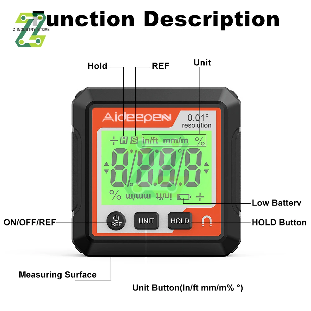 Inclinometro Digitale di Precisione Mini 360 Gradi Magnetic Spirit Livello Angle Finder Misuratore Livello Protrattore Misuratore Strumento di