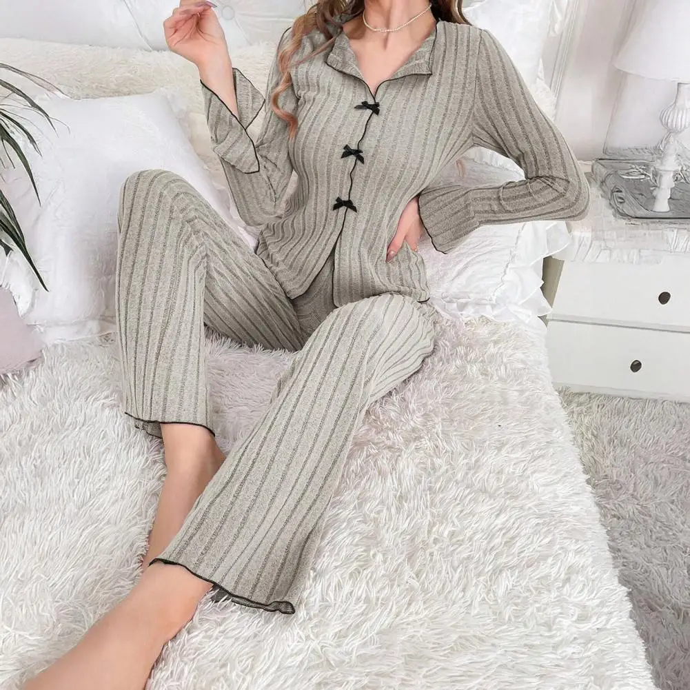 

2025 New Women Pajamas Plus Size Pajamas Set 2 Piece Full Sleeve Nightwear Tops + Trouser White Breathable Soft Casual