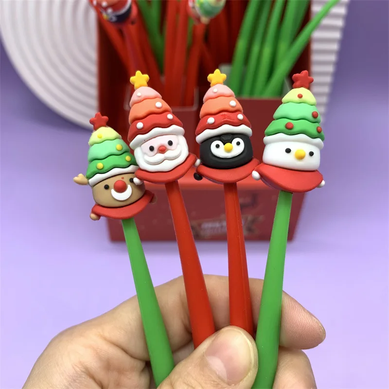 Christmas Theme 24/36pcs Creative Cute Cartoon Santa Elk Snowman Christmas Tree Shake Gender-neutral Pen Student Christmas Gift