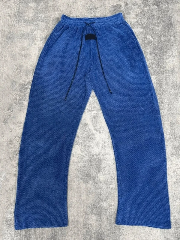 CleanFit Men's Casual Sweatpants Loose Straight Leg Drapey Slimming Versatile Wide Leg Long Trousers Klein Blue Texture