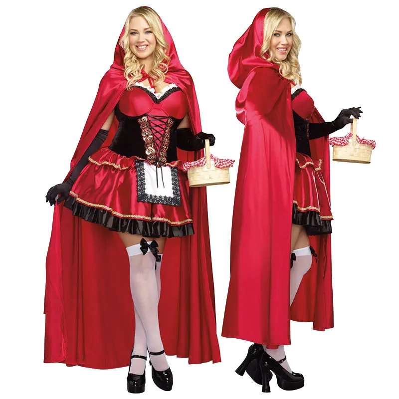 

Sexy Fairy Tale Little Red Riding Hood Costume Halloween Cosplay Dress Role Play Masquerade Party Performance Clothing Shawl