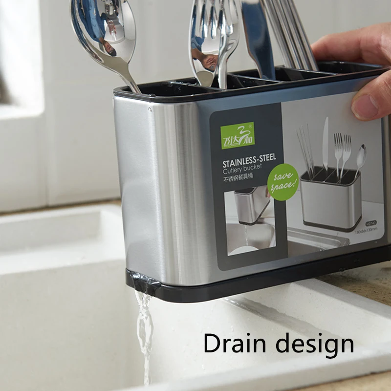 Multifunctional Knife Holder Spoon Storage Box Storage Rack Kitchen Tableware Supplies Drain Chopsticks Cage with Drain Tray