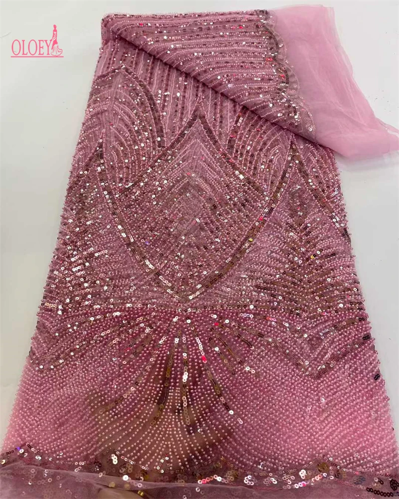 

Африканская Тюлевая кружевная ткань ручной работы с блестками, французская роскошная кружевная ткань с бусинами для шитья свадебного платья