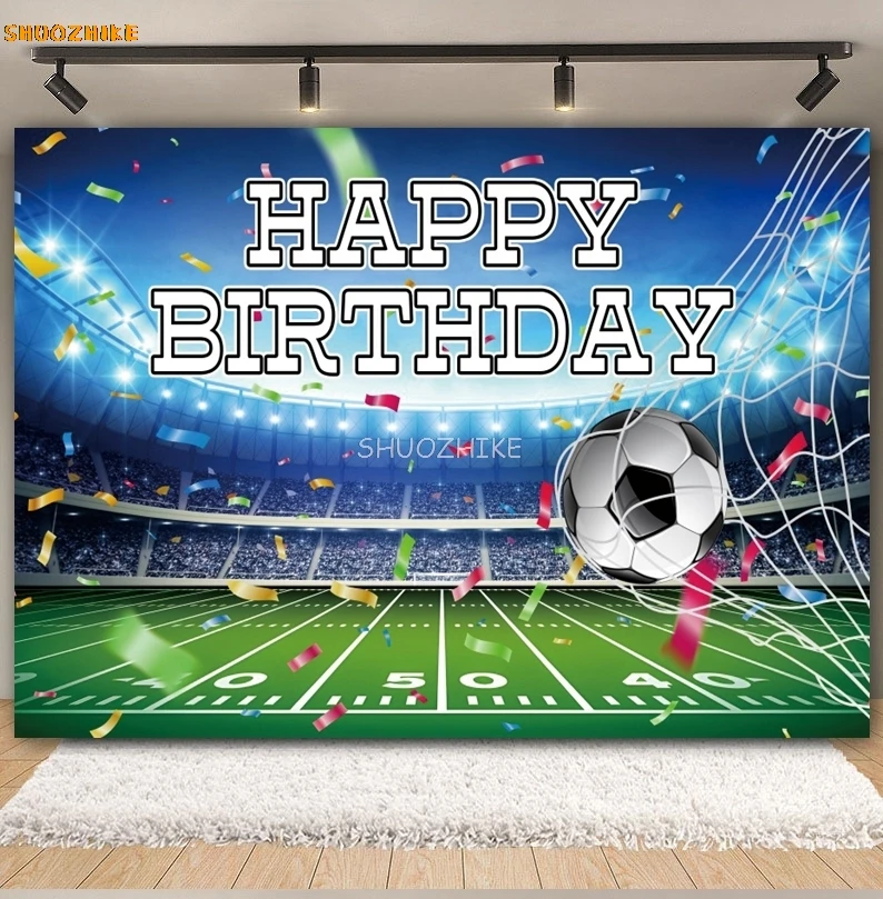 الصبي عيد ميلاد كرة القدم حفلة التصوير خلفية ملعب كرة القدم الرياضة ملعب بطل كأس الطفل صورة خلفية استوديو الصور