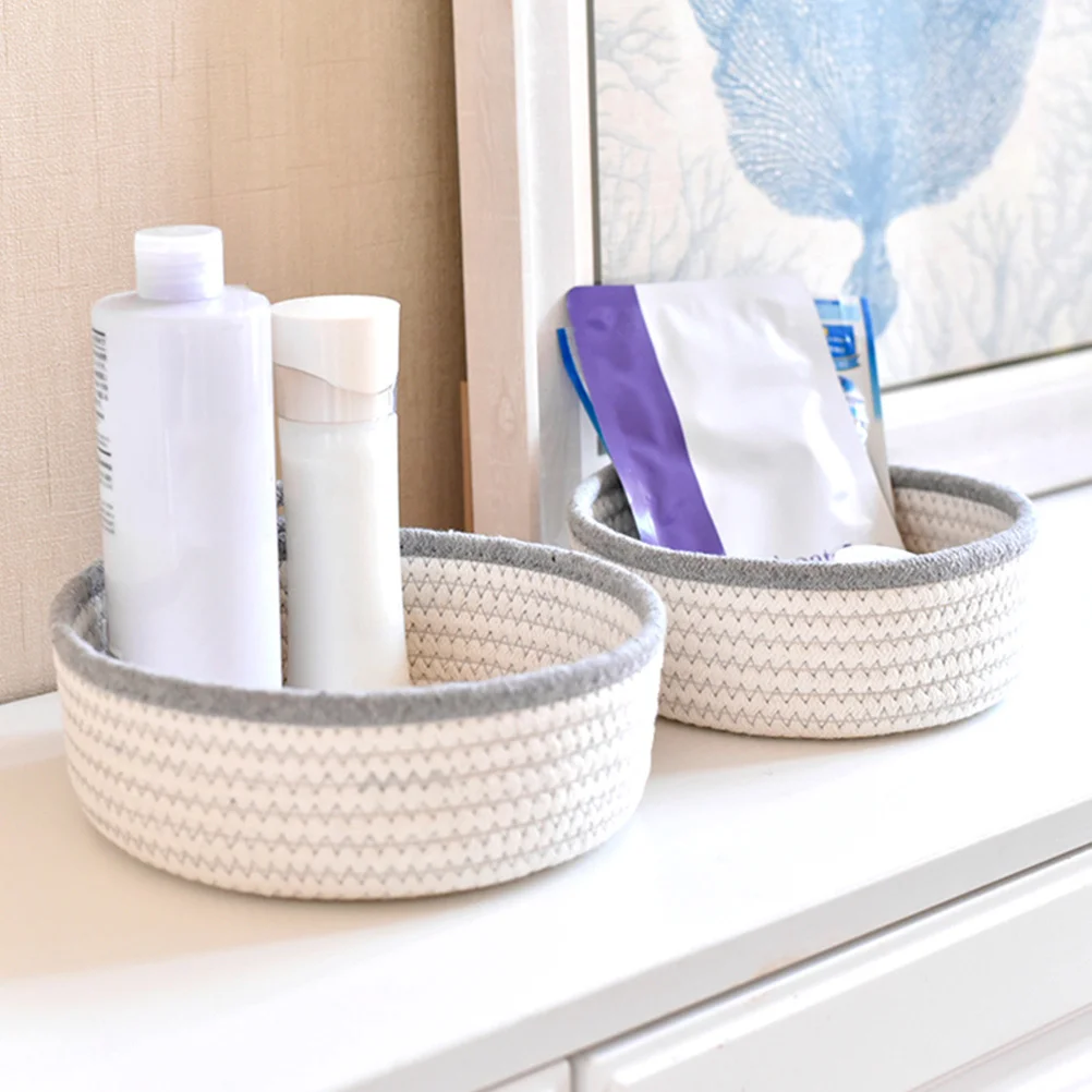 

2pcs Storage Baskets For Home Desktop Organizer Cotton Thread Weaving Basket Household Sundry Container Woven Storage Baskets