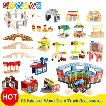 Todos los tipos de vías de madera, accesorios, vía de tren ferroviario de madera de haya, apto para todas las marcas, vía de madera, juguetes educativos para niños