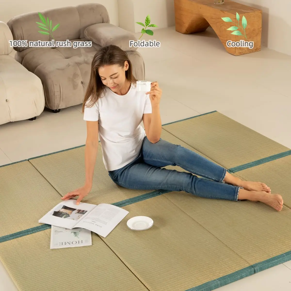 Japanese Floor Mattress Foldable Tatami Mats Folding Tatami Futon Mattress Rush Grass Floor Bed 35.4