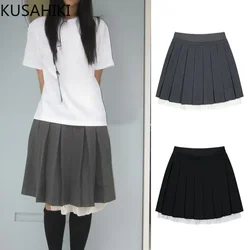 KUSAHIKI High Waisted Fake Two Pieces A-line Short Skirts Fashionable Korean Versatile Half Skirt Mujer Fadas