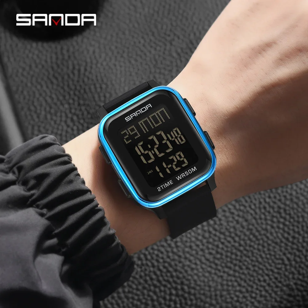 Sanda Jam Tangan elektronik แนวโน้มแฟชั่นนักเรียนกันน้ำอเนกประสงค์สำหรับผู้หญิงและผู้ชาย Jam Tangan elektronik ดิสเพลย์