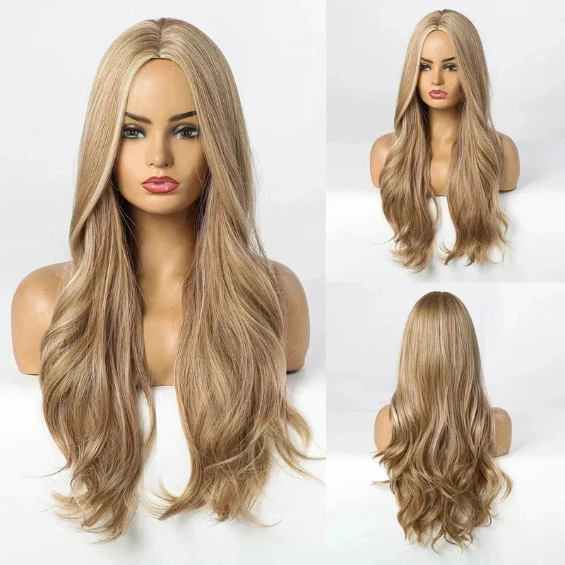 Hair New Women's Long Natural Brown Blond Wavy Wig 24 Inch