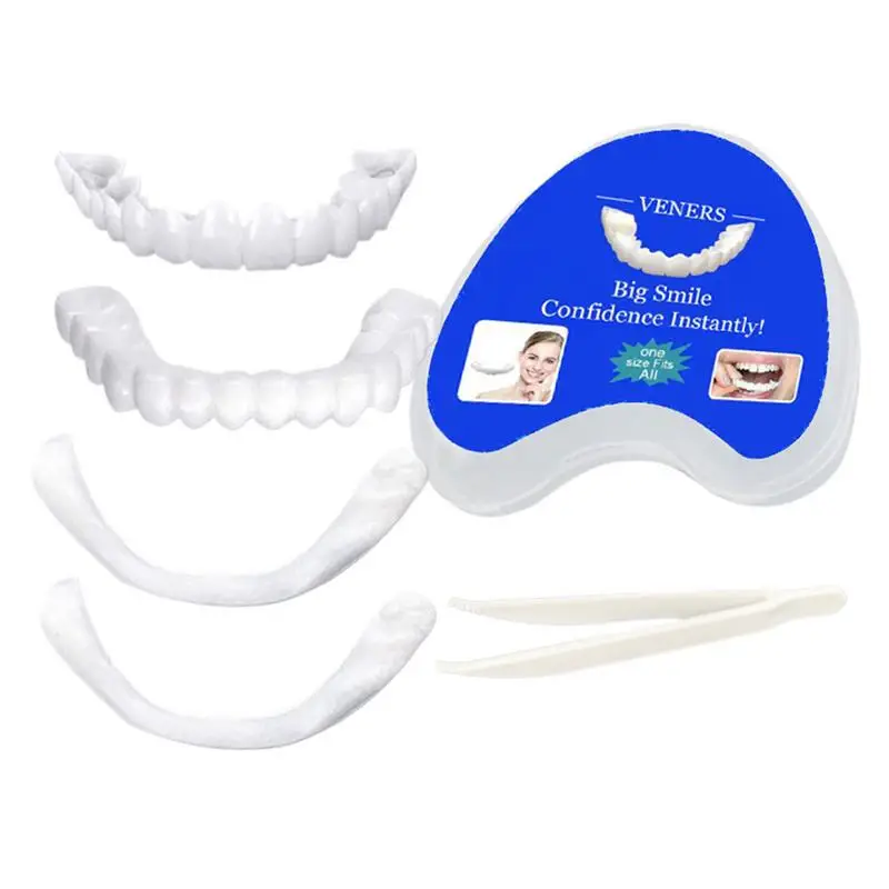 Denture Fake Teeth Kit Temporary Teeth Veneers,Upper Braces, Lower Braces, Tweezers,Veneer Snap-onn Teeth Kit Fake Tooth Cover