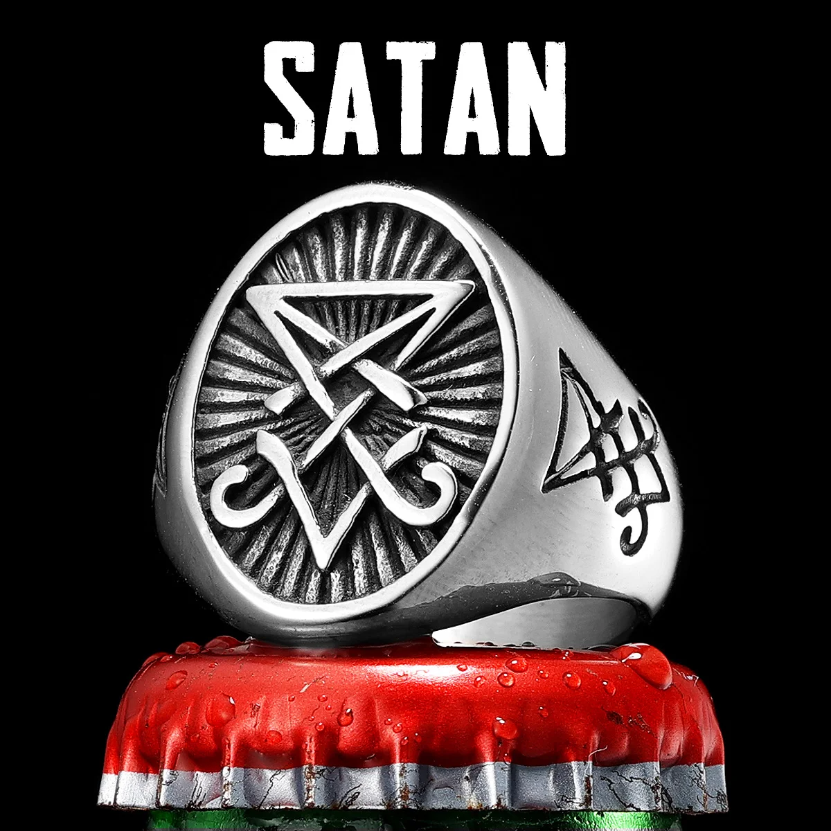 Satan Rune Carving Stainless Steel Men Rings Punk New In For Male Women Fashion Jewelry Creativity Gift Wholesale Dropshiping