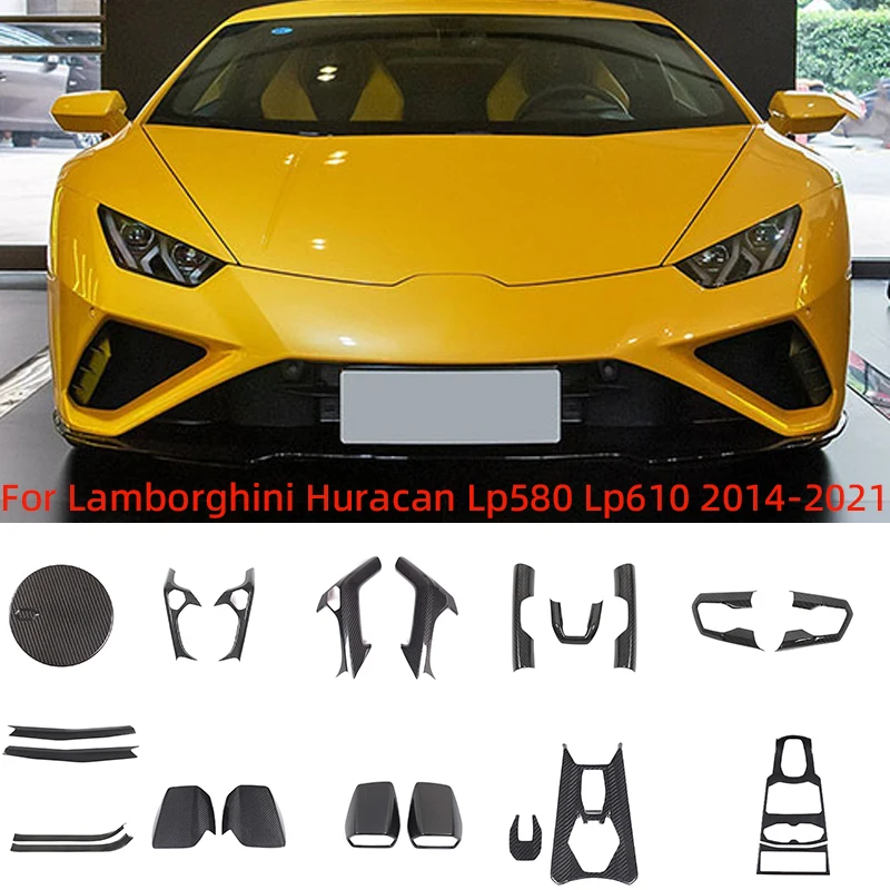 

Real Dry Carbon Fiber Car Center Trim Kit Steering Wheel Cover Interior Sticker for Lamborghini Huracan Lp580 Lp610 2014-2021