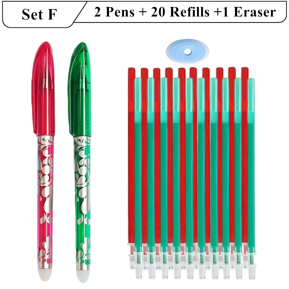 2 Erasable Gel Pens + 20 Refills + 1 Eraser 0.5mm Magic Ink in Black Blue Red Green Smooth Writing Stationery for School Office image 6
