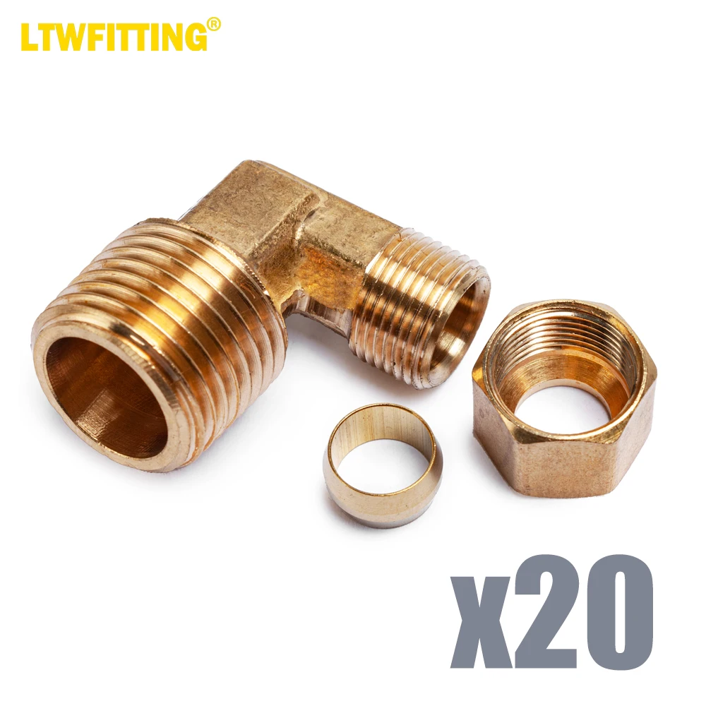 LTWFITTING 5/8-Inch OD x 3/8-Inch Male NPT 90 Degree Compression Elbow,Brass Compression Fitting(Pack of 20)