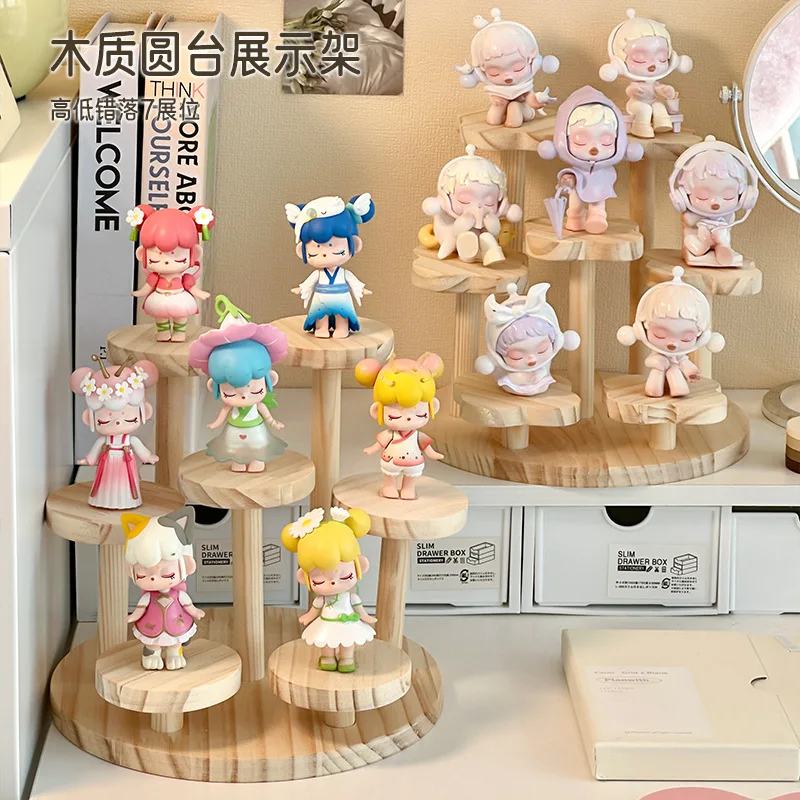 New wooden blind box desktop display stand hand shelf ladder display bubble Marte MOE grain storage world