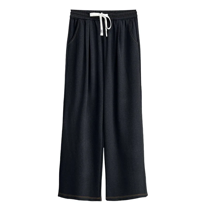 

Plus Size Women's Straight Leg Jeans Autumn New Style Simple Drawstring Elastic Waist Long Pants Casual Trousers 8023