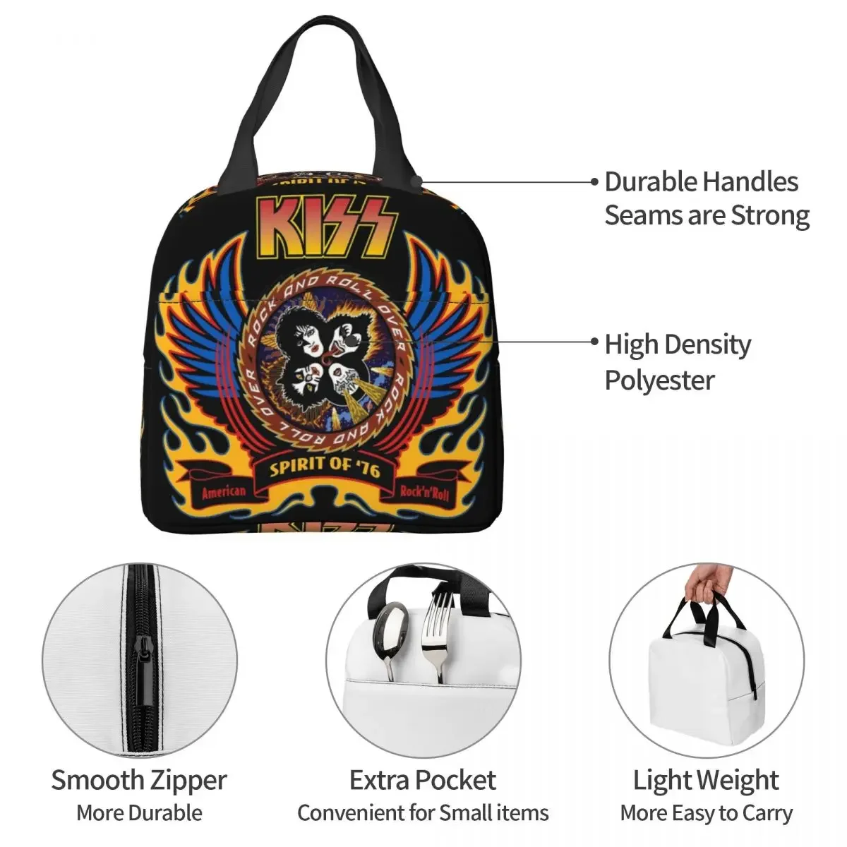 Rock Band Catman Insulated Lunch Bags High Capacity Kiss Reusable Cooler Bag Lunch Box Tote Office Outdoor Food Bag