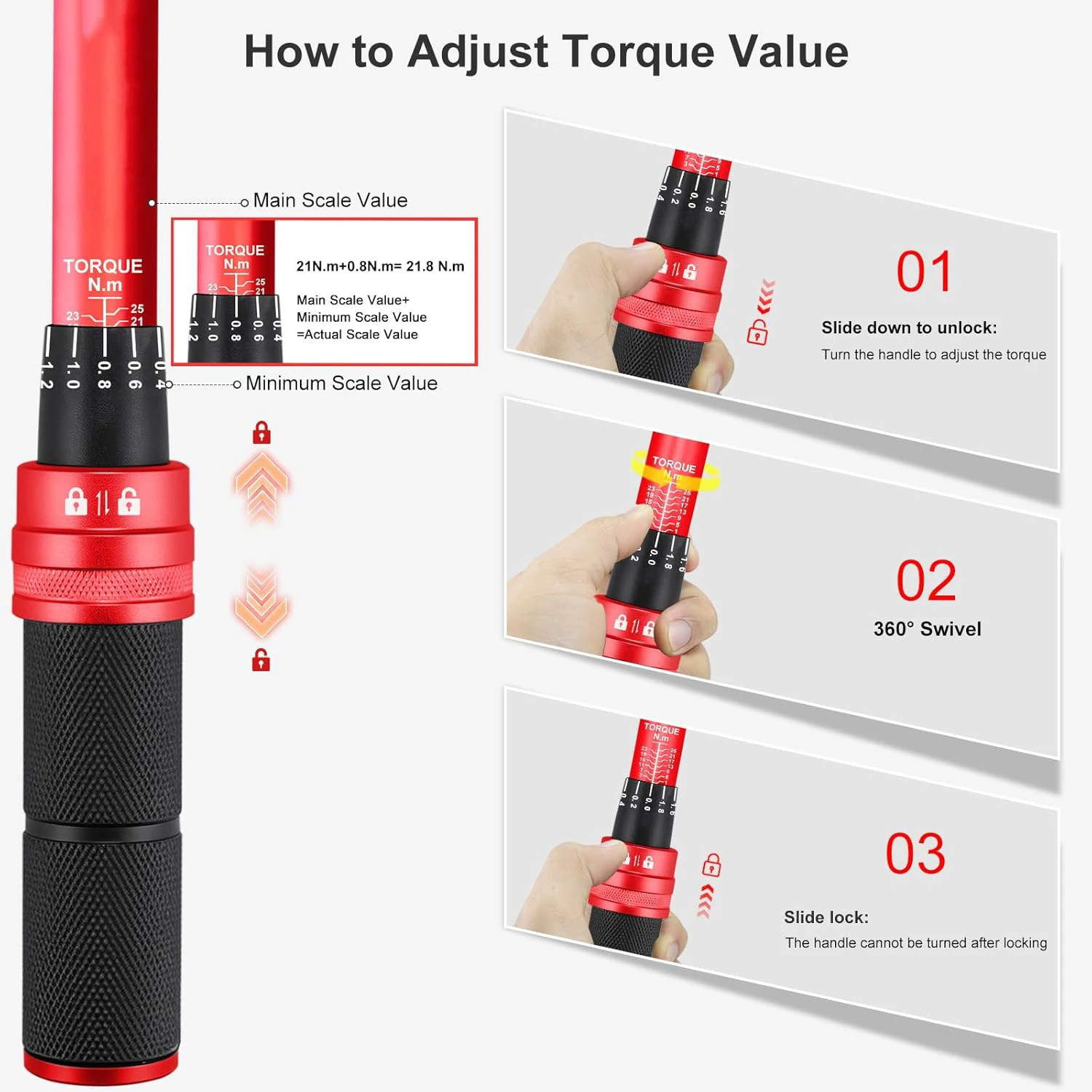 61PCS Bike Torque Wrench Set 1-25 Nm, Small Torque Wrench 1/4 Drive Including 1/4-3/8-inch Adapter Bicycle Torque Wrench