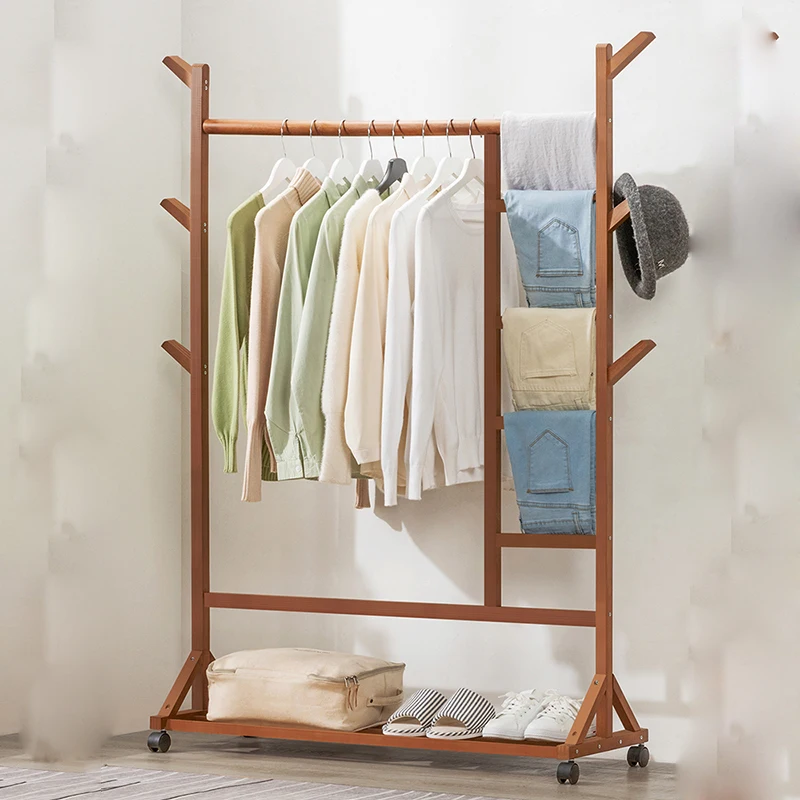 Floor Wooden Coat Racks Clothes Open Minimalist Corner Shelf Hanging Coat Racks Organizer Wardrobes