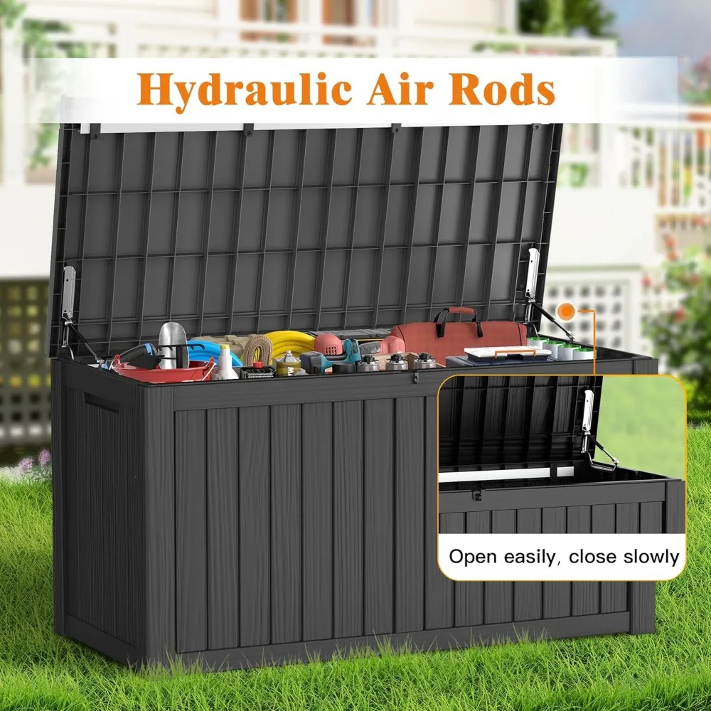 กล่องเก็บของกลางแจ้งกันน้ำ - ความจุ 150 แกลลอน, กล่องเก็บของแบบมีกุญแจสำหรับเก็บอุปกรณ์ทำสวนและเบาะรองนั่งในลานบ้าน เหมาะสำหรับใช้งานกลางแจ้ง