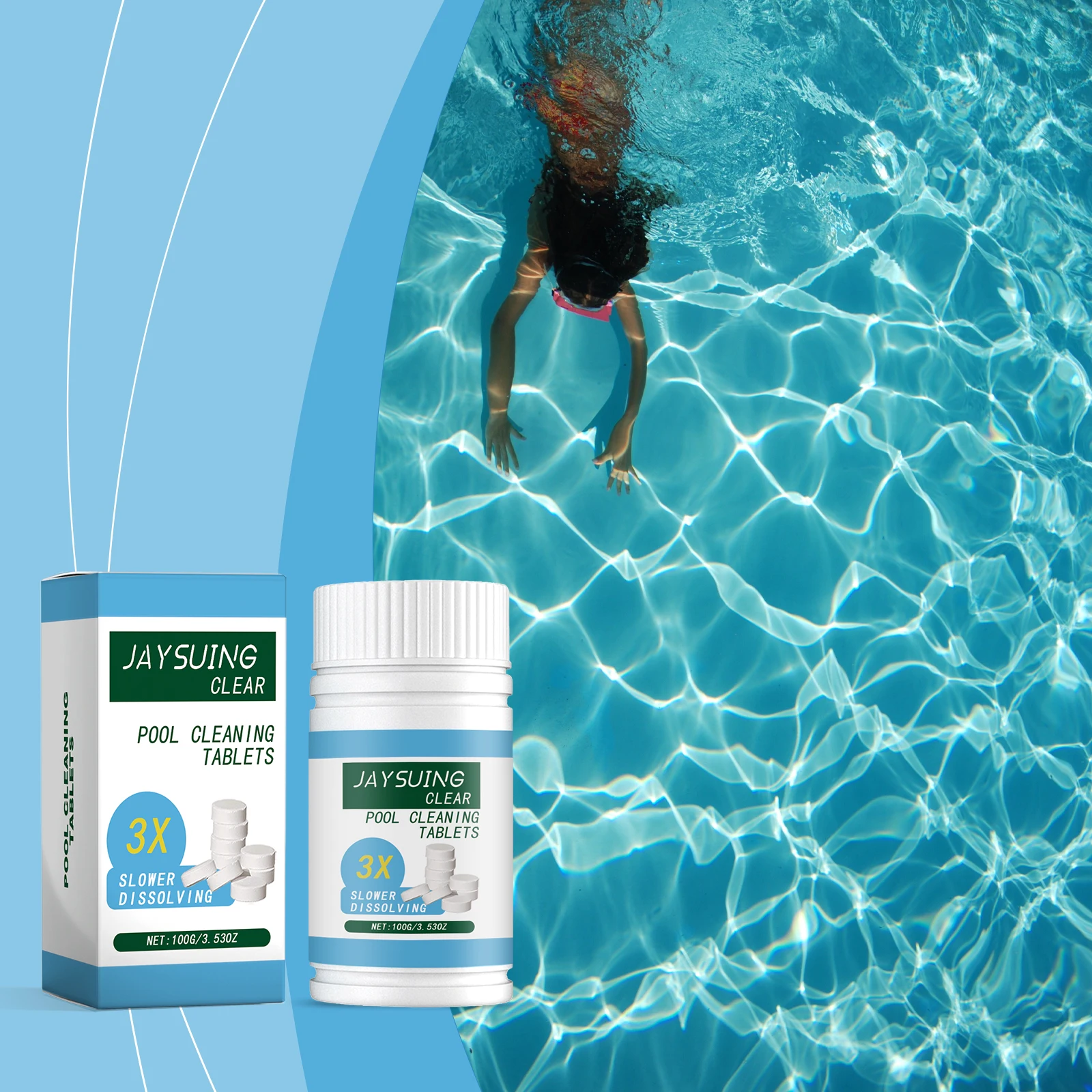 Pool Cleaning Chlorine Effervescent Tablets (100g) - Fast-Dissolving Stable Chlorine Tabs for Pool Water Maintenance