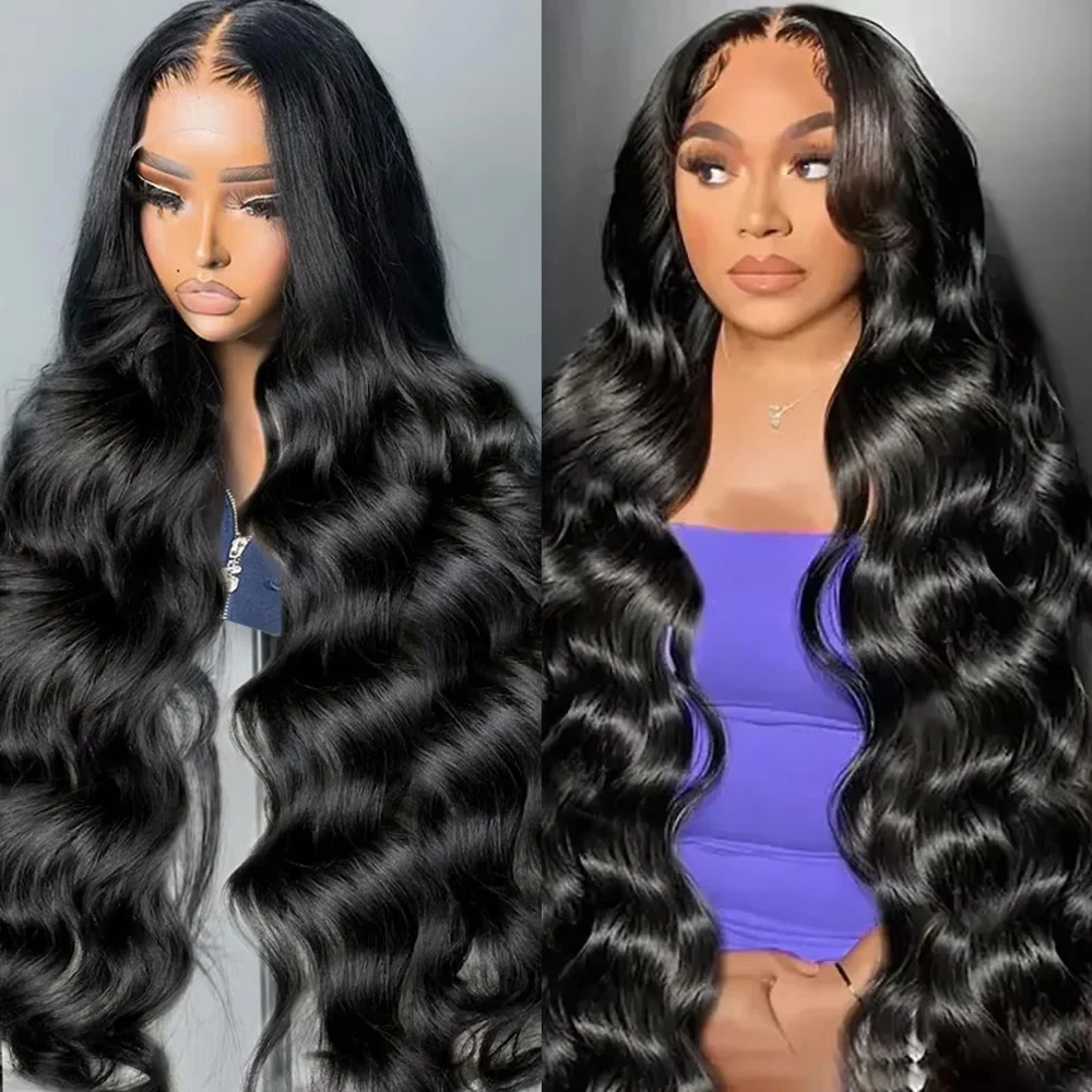 

Natural Color Body Wave Human Hair Wig Natural Black 13x6 HD Lace Wig Pre Plucked Human Hair Wigs 200 Density 46 Inch For Women