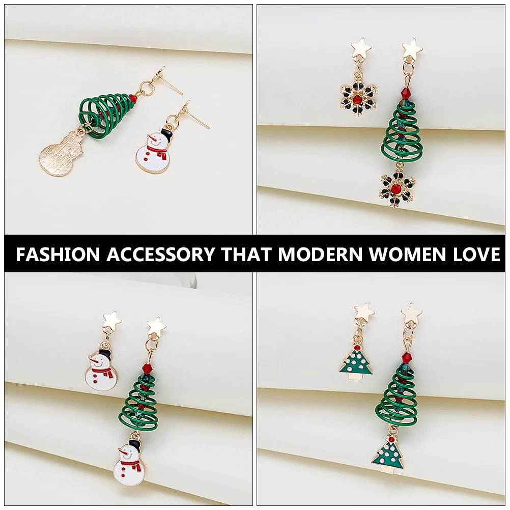 

3 Pairs Christmas Tree Earrings Festive Asymmetrical Decorations Cute Alloy (iron)