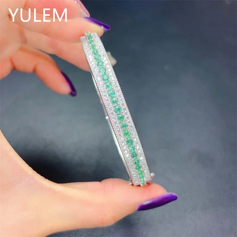 Natural Emerald Bangle Female 925 Silver Jewelry Certification Original Sterling Silver Female