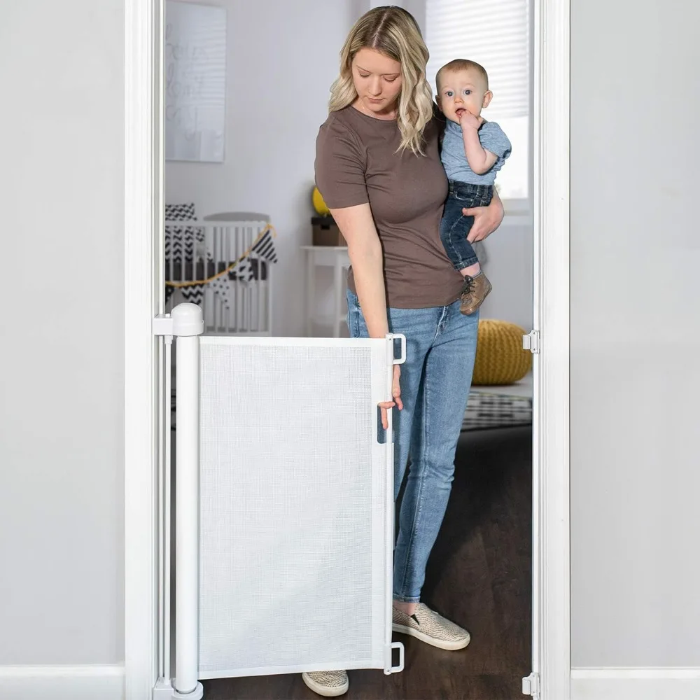 

Retractable Baby Gate, Extra Wide Safety Kids or Pets Gate, 33” Tall, Extends to 55” Wide, Mesh Safety Dog Gate for Stair