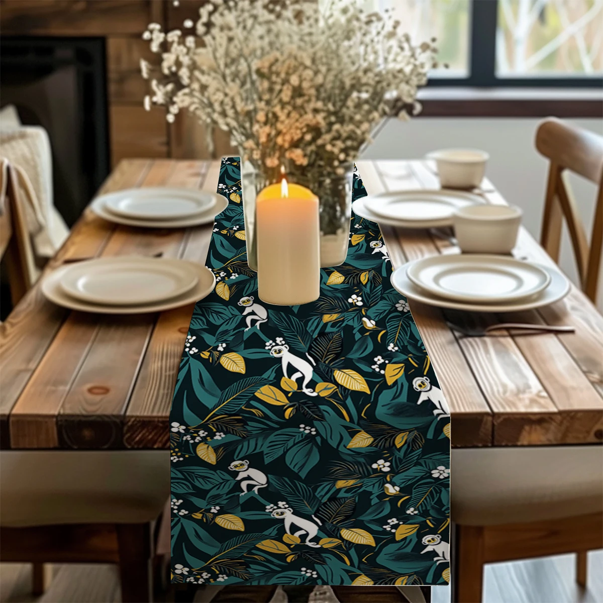 Monkey Tropical Plant Turtle Table Runner Wedding Decoration Cloth Dining Decor Coffee Table Runners Washable Dining Long Cloth