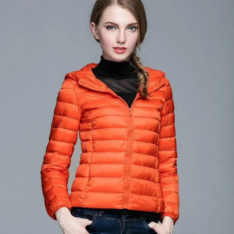 Women's White Duck Down Jacket, Ultra-light, Warm, Portable Outerwear, Plus Coat, Winter