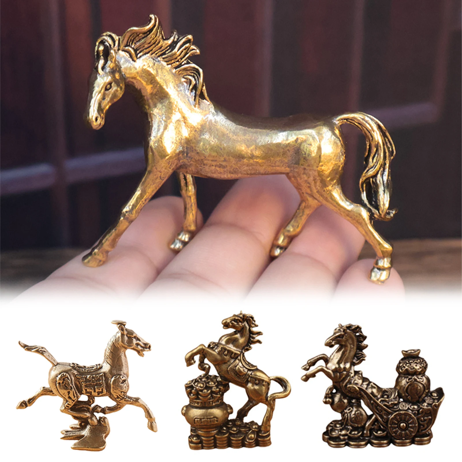 1 Stücke 2026 Jahr Messing Pferd Figuren Chinesisches Sternzeichen Pferd Ornament Feng Shui Glück Statue Home Office Desktop Decor Handwerk