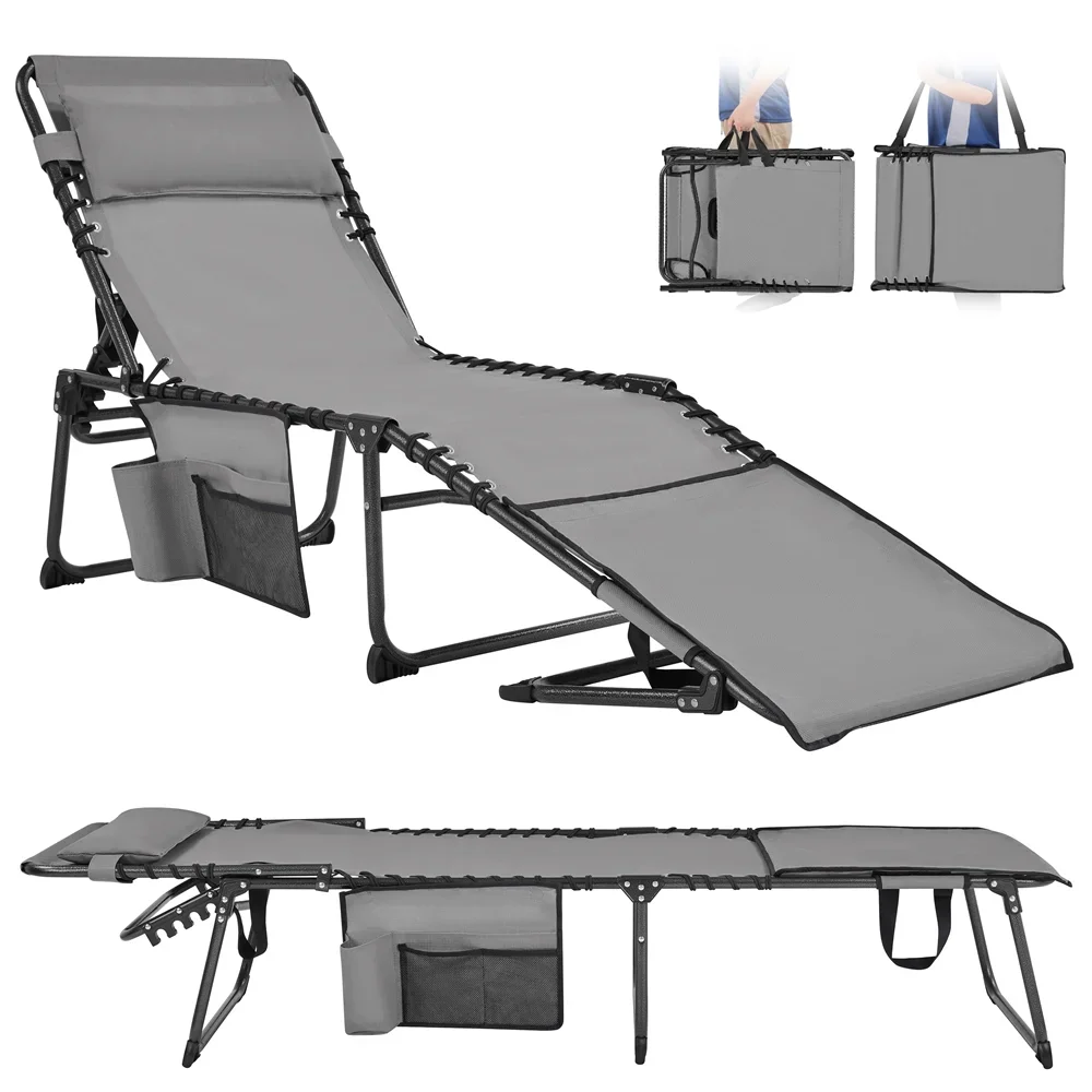

Outdoor folding adjustable tanning chair featuring face hole in gray color for comfortable sunbathing