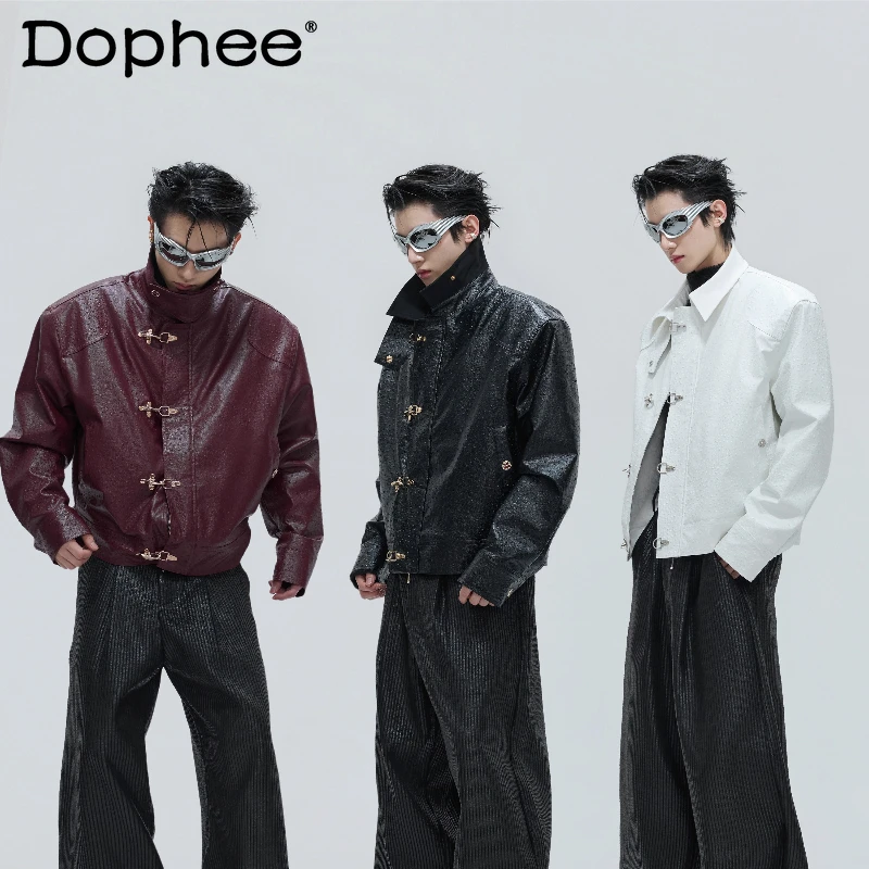 

Men's 2025 Winter New Leather Parkas Airplane Button Thickened Leather Coats Masculinity Long Sleeve Handsome Solid Color Parkas