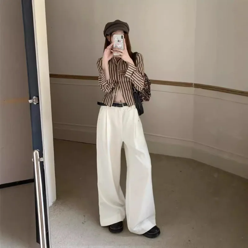 

American Style Autumn Winter Vintage Washed Cotton Loose Wide Leg Casual Jeans Long Pants