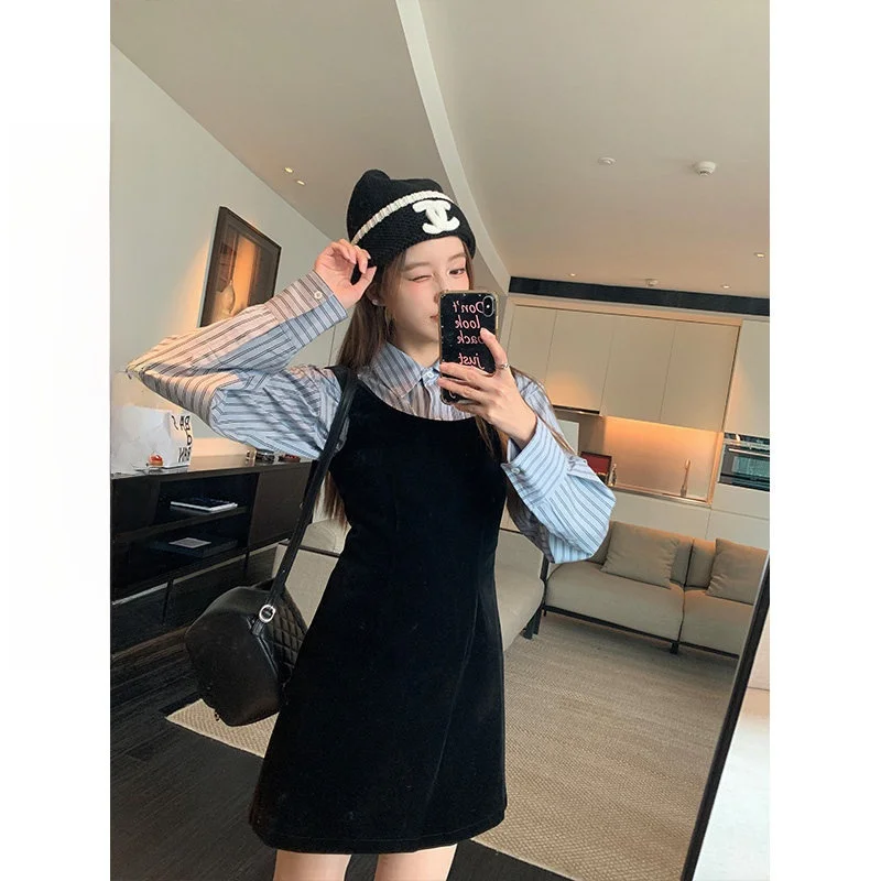 

Norastudio Women's Long Sve Striped irt Cotton Ne Button up Regular Fit Midi Length Autumn New Sle Blue Stripes